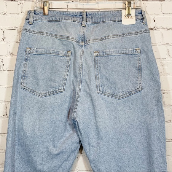 Zara Crop Jeans Hi rise Light Washed destroyed denim - Picture 5 of 7